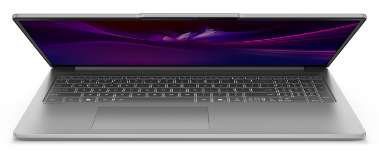 一部半開蓋的 IdeaPad Slim 5i 筆記型電腦的正面視圖。